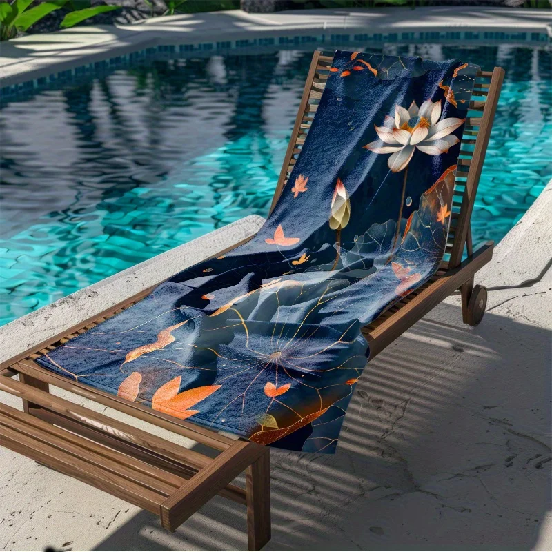 Golden embellished lotus pattern beach towel is suitable for summer beach swimming pool travel lightweight and machine washable