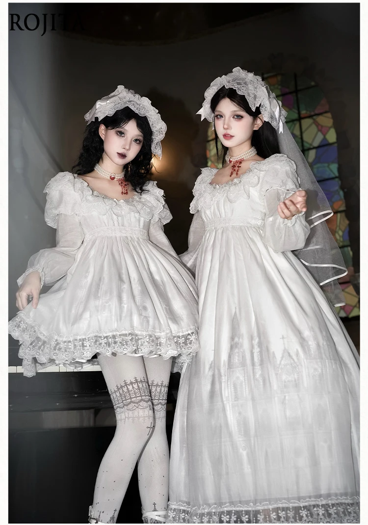 

White Gothic Style OP Dress for Women 2025 New Original Long and Short Printed OP Twin Dress Summer Short Sleeve Mesh Dress