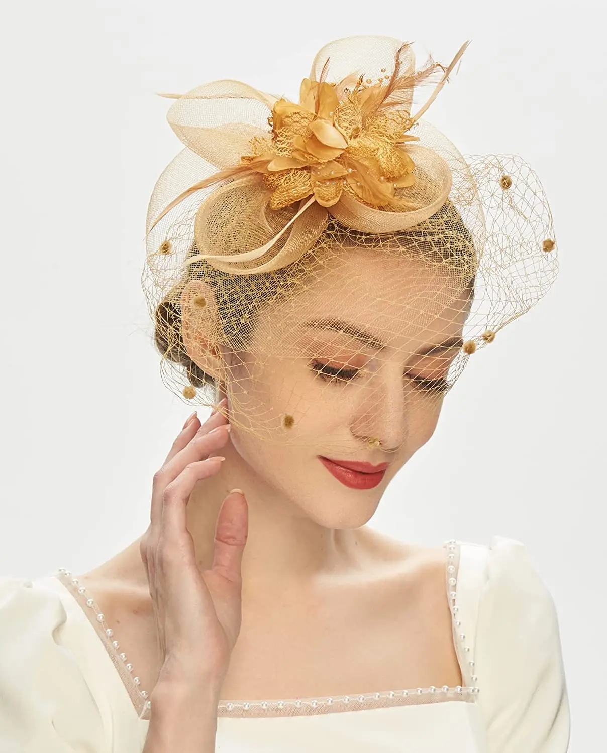 New Bridal Headwear Fascinator Hats for Women Tea Party Headband Kentucky Derby Wedding Accessories Flower Mesh Veil Fascinator