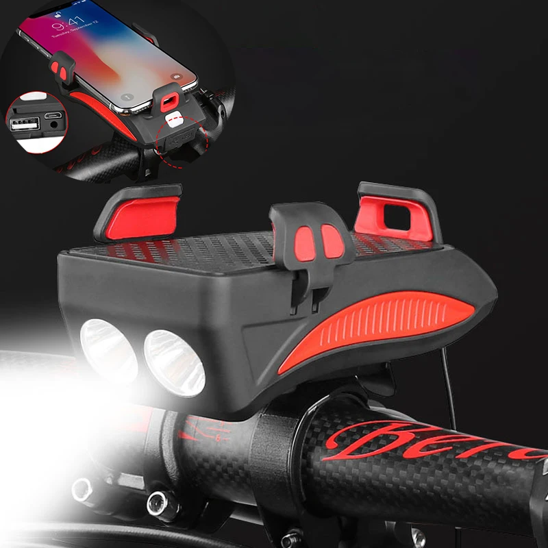 

Bike Light With Phone Holder Bicycle Highlight USB Rechargeable Solar Horn Lamp 4000mAh Power Bank Ebike Flashlight