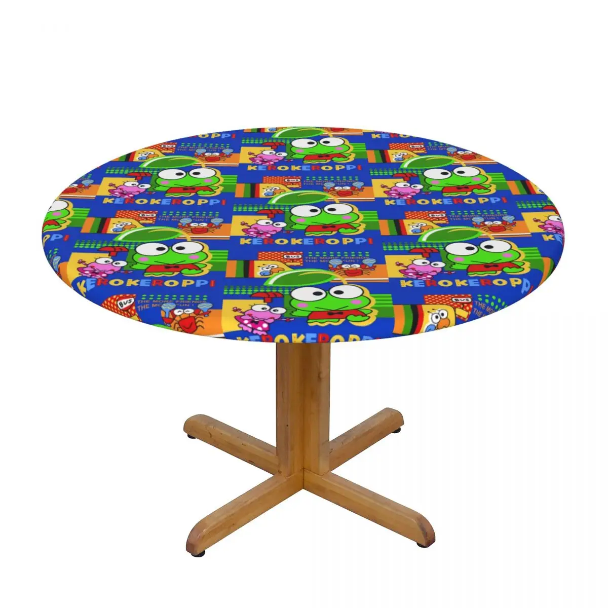 Round Fitted Cartoon Kero Kero Keroppi Sanrio Anime Table Cloth Waterproof Tablecloth Table Cover Backed with Elastic Edge