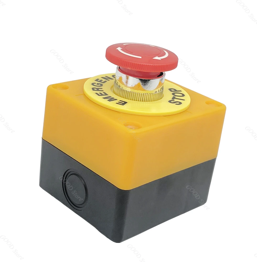 1PCS Plastic Shell Red Sign Push Button Switch DPST Mushroom Emergency Stop Button AC 660V 10A NO+NC LAY37-11ZS