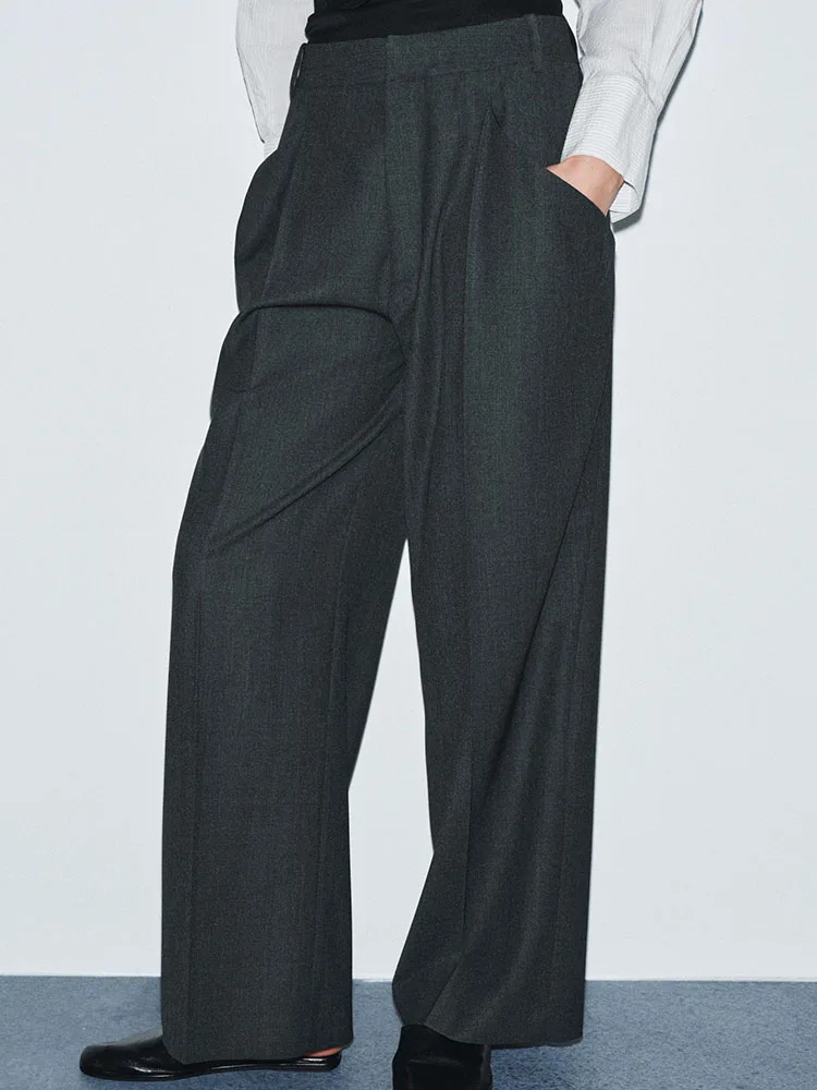 

High-End Casual Loose Faionable ket Pants for Women Winter New Arrival Straight Leg Long Trousers mid Waist Elastic