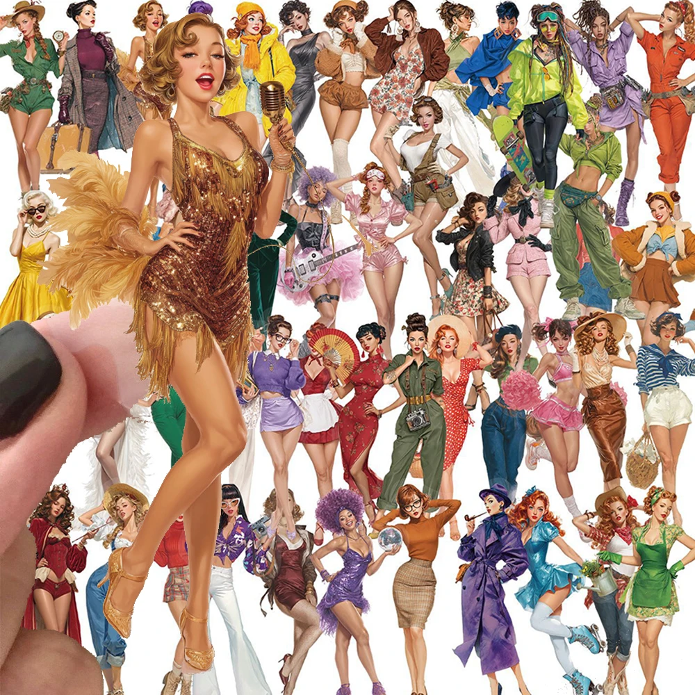 

10/30/50pcs Transparent Pin Up Sexy Girl Aesthetic Graffiti Stickers for Suitcase Motorcycle Guitar Retro Decoration Sticker Toy