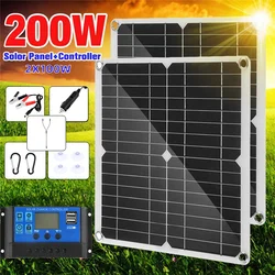 200W Solar Panel Kit With 60A Controller USB 12V Portable Solar Power Charger for Car Boat RV Bank Battery CampingSolar Plate
