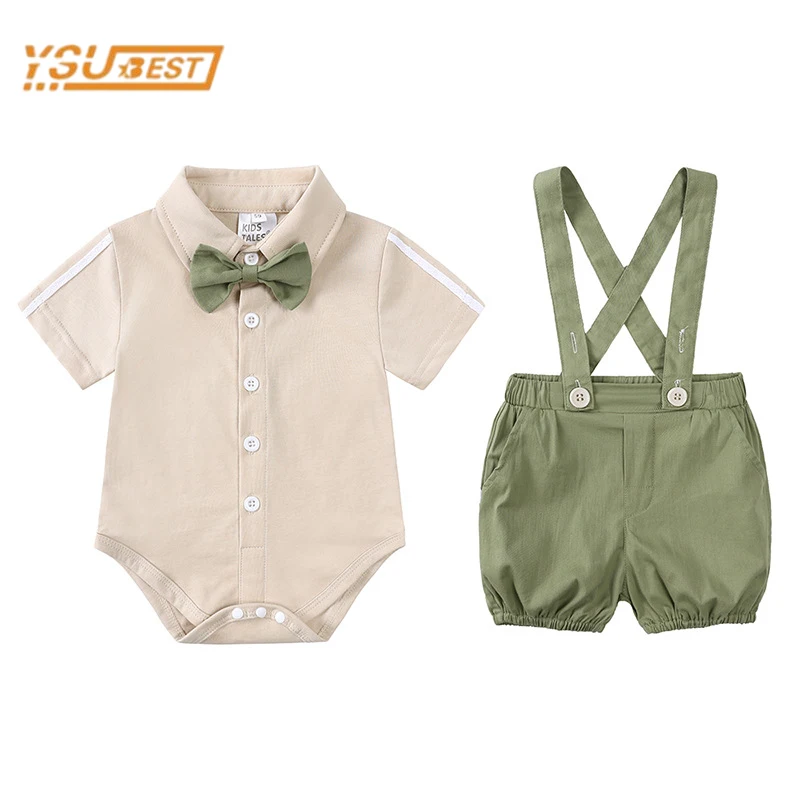 

Infant Kids Baby Boys Gentleman Clothes Set Toddler Baby Boys Short Sleeve Solid Color Rompers + Shorts Children's Suit Clothes