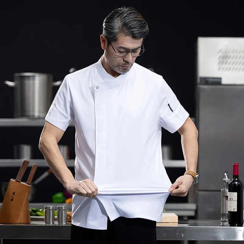 Uniforme de chef de manga curta para cozinha, restaurante ocidental, roupas de cozimento, tamanho grande, homens e mulheres