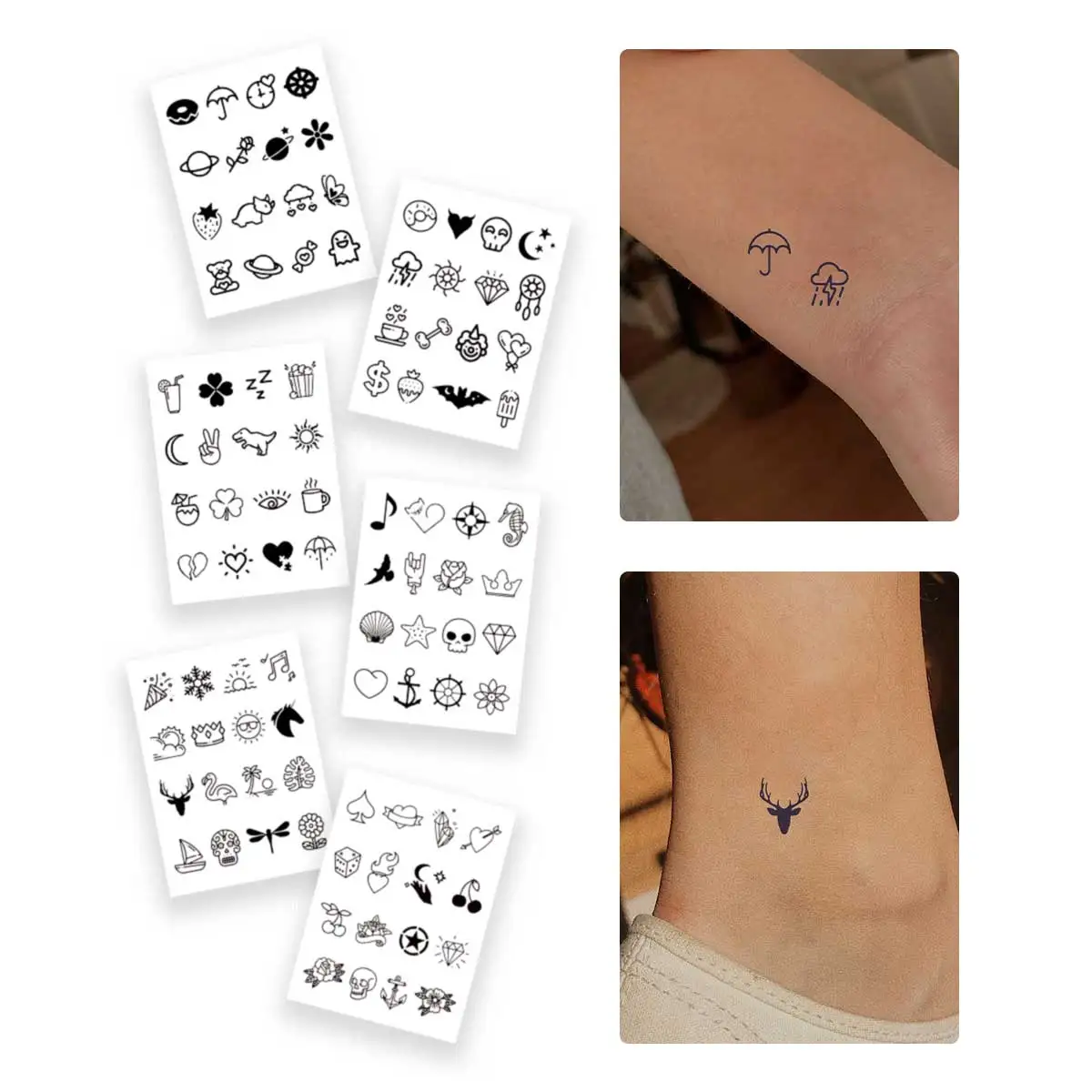 6pcs Simple Black Small Pattern Tattoo Stickers Finger Wrist FakeTattoo Body Art for Women Waterproof Lasting Hands Sticker