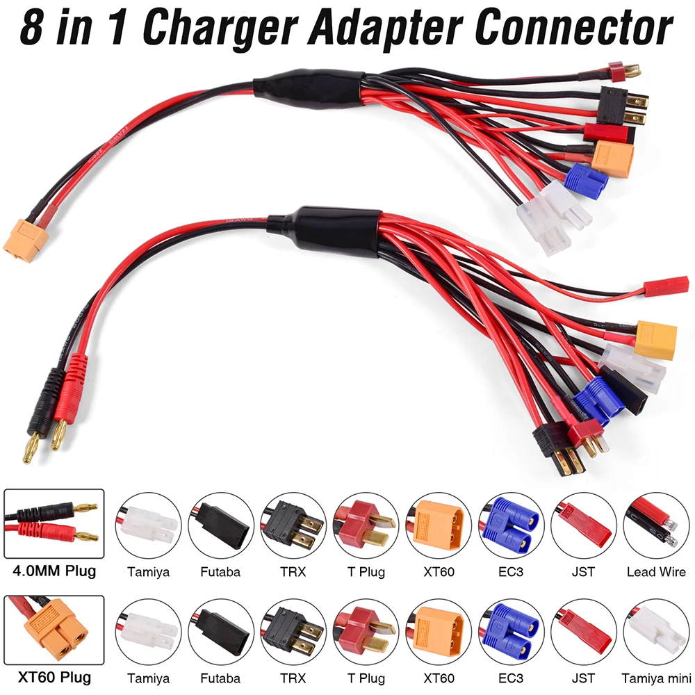 Ładowarka RC Adapter Złącze 8 w 1 Ładowarka 4,0 mm Banana XT60 TRX Tamiya Lipo do RC Car Drone Imax B6 B6AC Kabel akumulatora