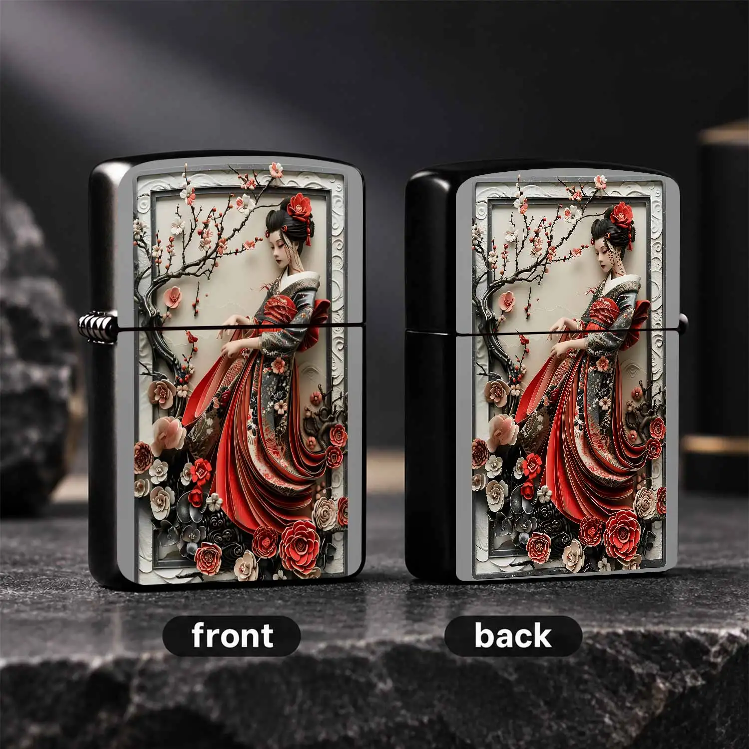 Embossed Geisha Plum Blossom Lighter, Vintagestyle Artlighter, Portable Exquisite Decorative Lighter For Outdoor Camping, Home Candle Incense Lighting, Ideal Unique Festival Gift For Art Lovers A Humorous And Interesting Lighter