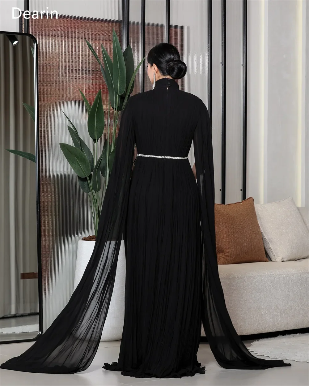 Gaun malam Formal gaun malam disesuaikan Dearin kerah tinggi A-line rok panjang lantai berlapis terbungkus Tulle Applique Bespoke Oc