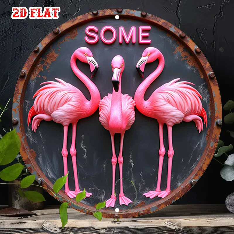 2D Flat, 1pc Retro Pink Flamingo Metal Wall Art - Vintage 