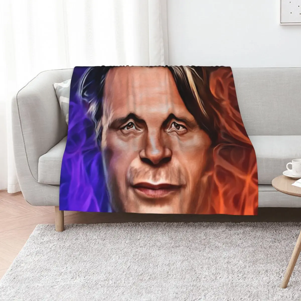 Mads Mikkelsen Hannibal in Blue and Orange Flames Throw Blanket Flannel Cute Moving for sofa Blankets