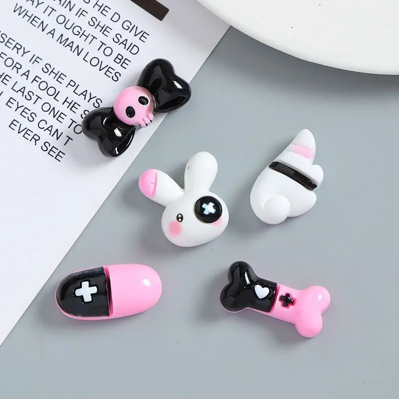 20pcs Cartoon rabbit bow resin jewelry pendant diy Handcraft