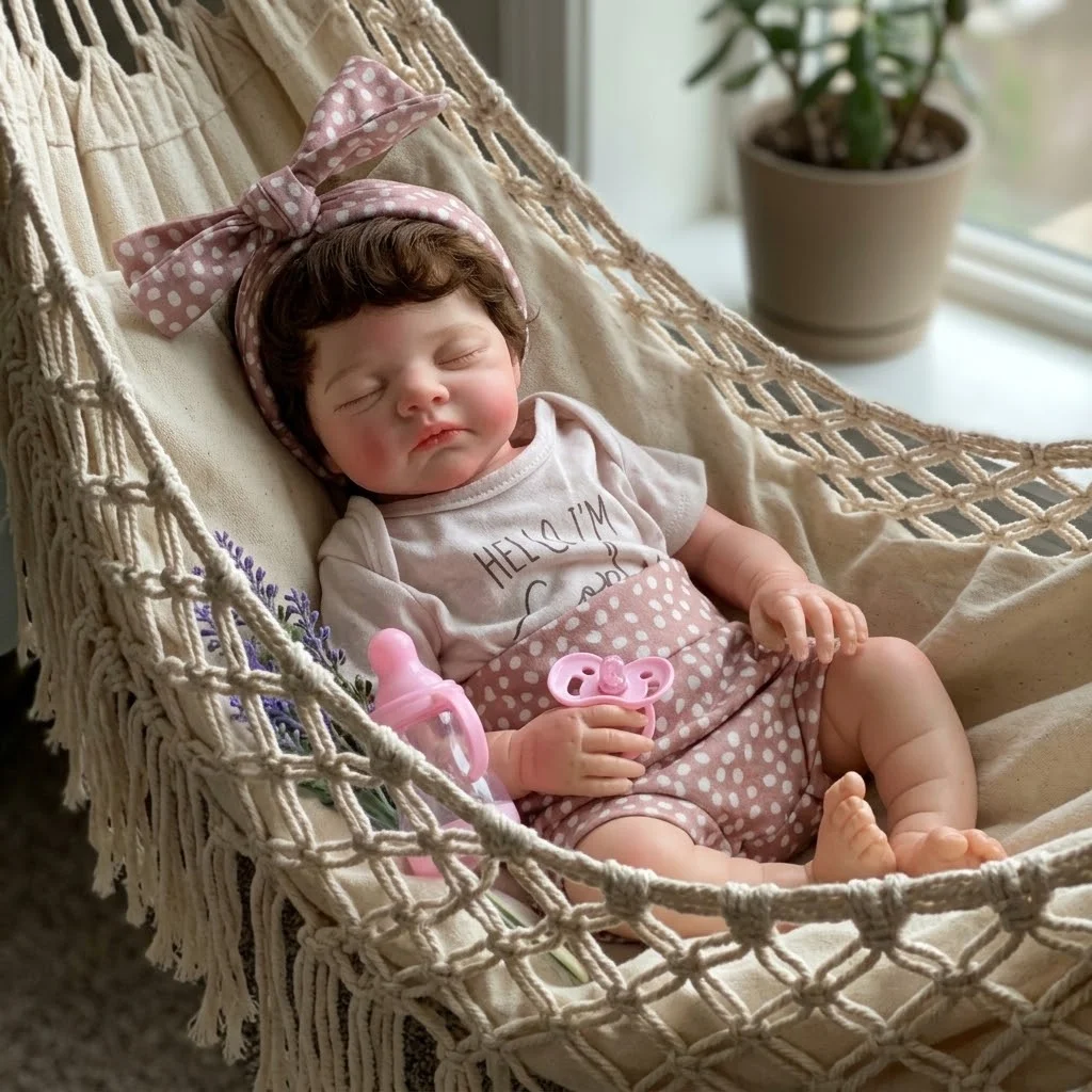 18 Inch Full Body Silicone Reborn Doll Rooted Hair Closed Eyes Sleeping Design Hand Painted Waterproof Collectible Art Ornament