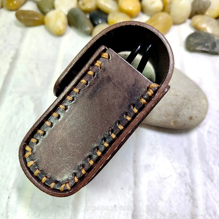 Blongk Leather Folding Glasses Box Belt Pack Cowhide Hand-made Foldable Glasses Case Small Waist Bag Men Women PD-ZD