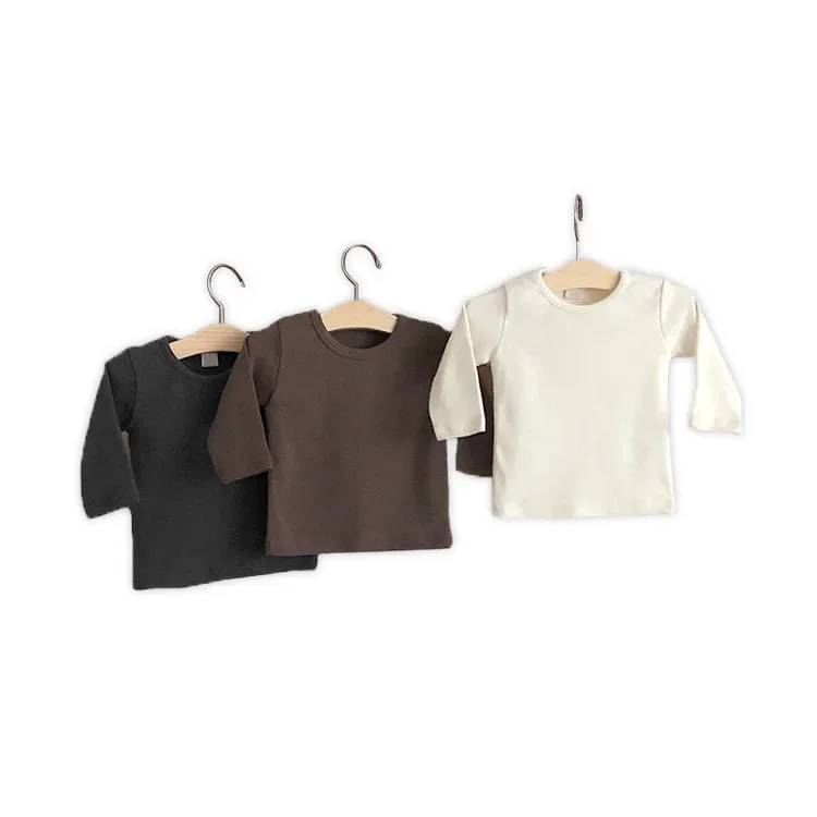 Autumn Winter T-shirts Children  0 to 24M Kids Baby Boy Girls Clothes Pullover Long Sleeve Solid Cotton Warm Clothing Tops