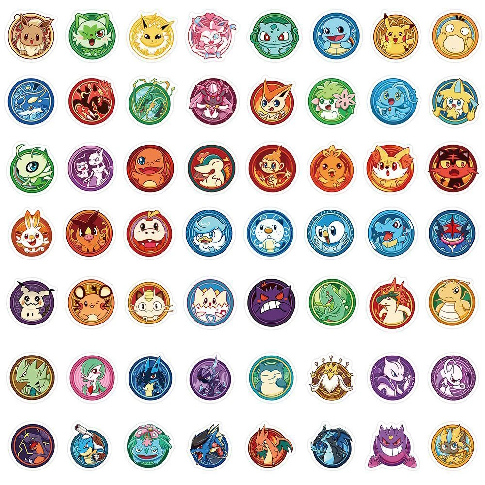 10/30/50/100pcs Cute Cartoon Pokemon Kawaii Badge Stickers for Kids Cartoon Pikachu Bulbasaur Charmander Anime Decals Toys Gift