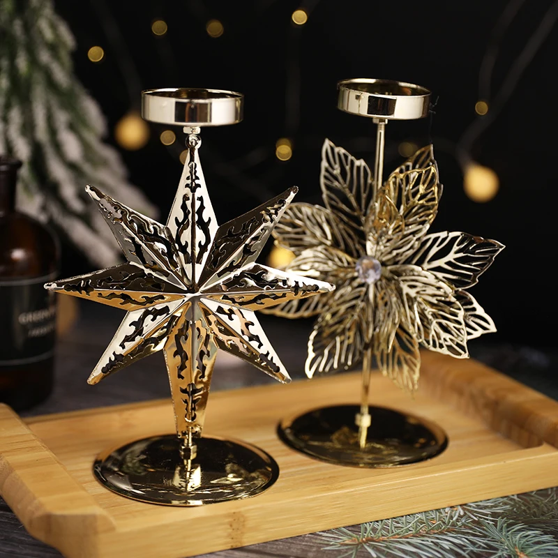 

Retro Christmas Golden Wrought Iron Candlestick Star Elk Candle Holder Merry Christmas Decoration Home Table Decor New Year Noel