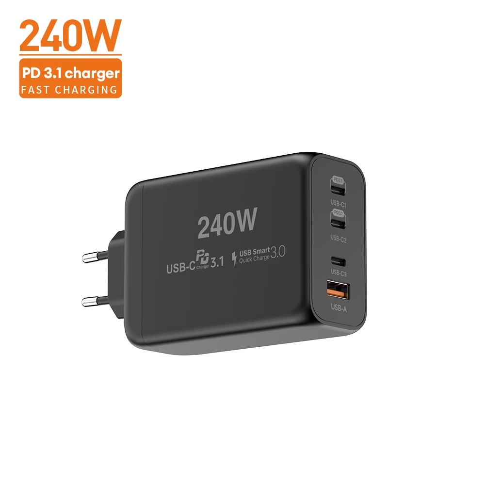 

USB A+C 240W Charger Plug With Light EU/US Phone Charger Adapter PD QC3.0 Multi Port USB C Charger
