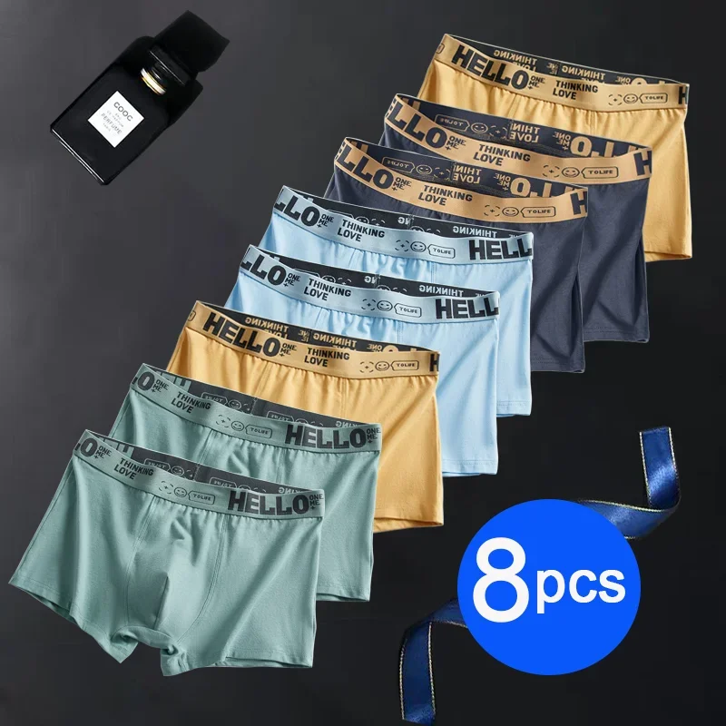 

8Pcs Breathable Comfortable Cotton Male Panties Letter Printing Men's Underpants Elastic Man Panty U Pouch Male Underwear 4xl