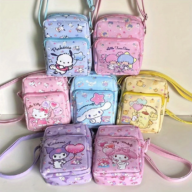 Kitty Kuromi Melody Cartoon Phone Holder Messenger Bag - Soft PU Leather, Cute Cartoon Character Pattern Durable Shoulder Bag