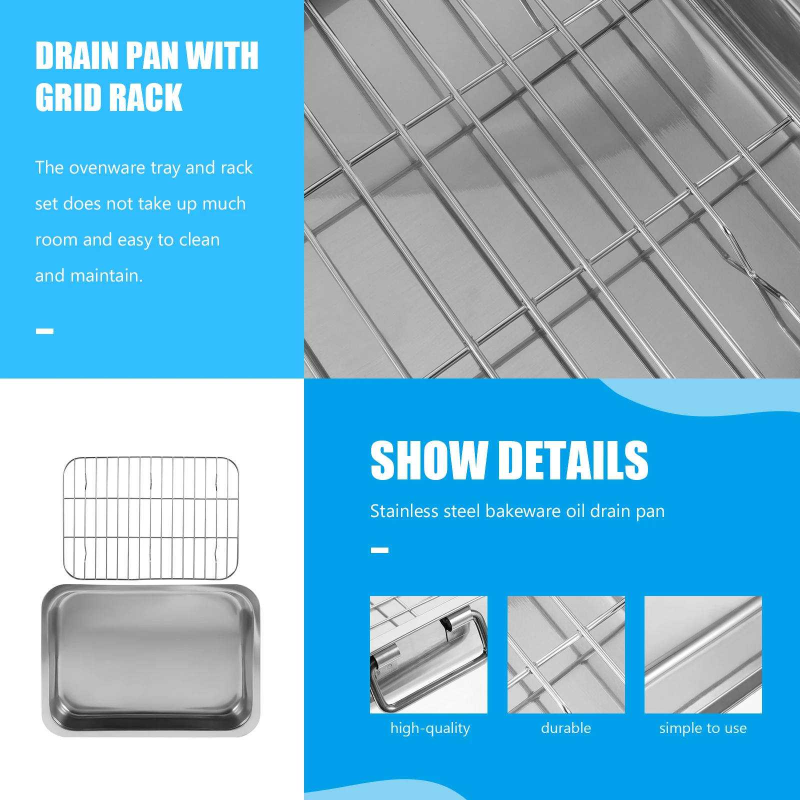 

1 Set Rectangular Baking Tray With Rack Ovenware Metal Kitchen Pan Easy Clean Storage Desserts Snacks Fruits Cupcakes