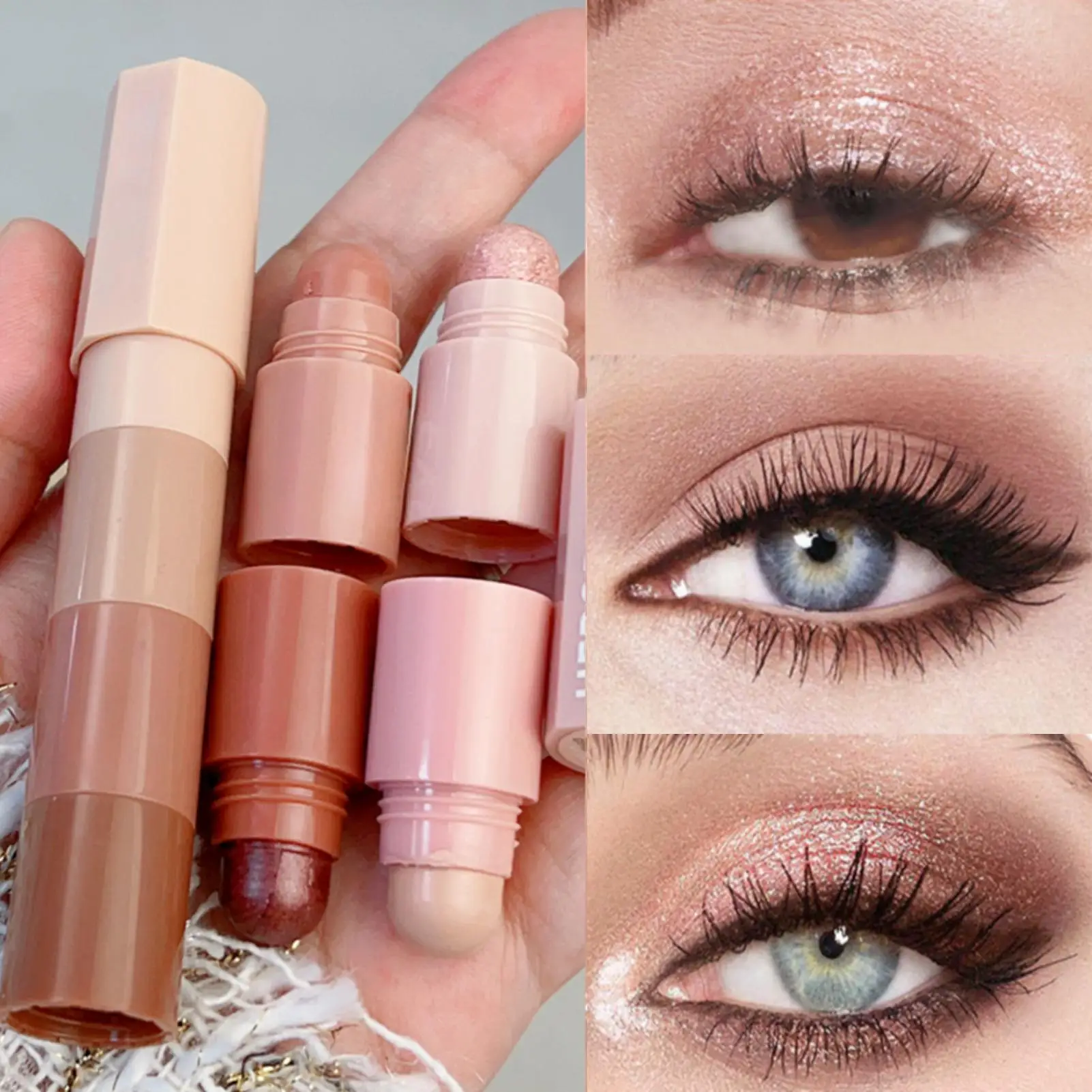 قطعة واحدة من قلم ظلال العيون الوامض 4 في 1 - متعدد الألوان، لمسة نهائية لؤلؤية، مريحة ومتينة، مناسبة للتاريخ والضروريات اليومية