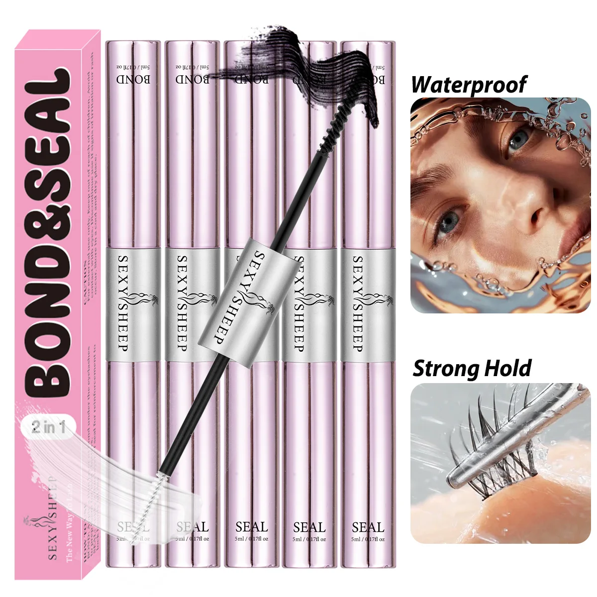 Lash Bond and Seal Waterproof Lash Glue for Lash Clusters Black Glue 72+ Hour Hold No Clumping Easy to Apply