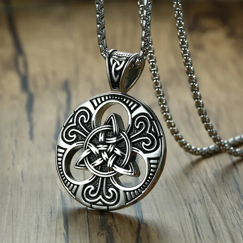 Vintage Stainless Steel Viking Odin Celtics Knot Necklace For Men Chain Punk Irish Concentrics Knot Pendant and Necklace Jewelry