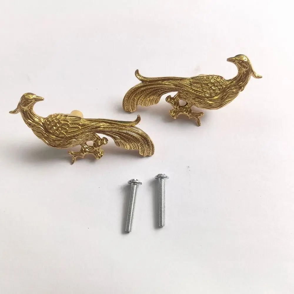 New Solid Brass Brass Drawer Handle Pure Copper Phoenix Design Cabinet Door Knob Luxury Classical Cabinet Handle Wardrobe