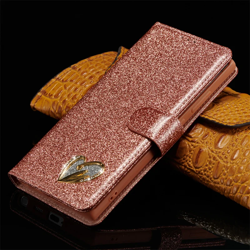 Luxury Flashing Love Phone Case Suitable For Samsung S20 S21 S23 FE S22 S24 Ultra Insert Card Flip Cover Shockproof Back Cover