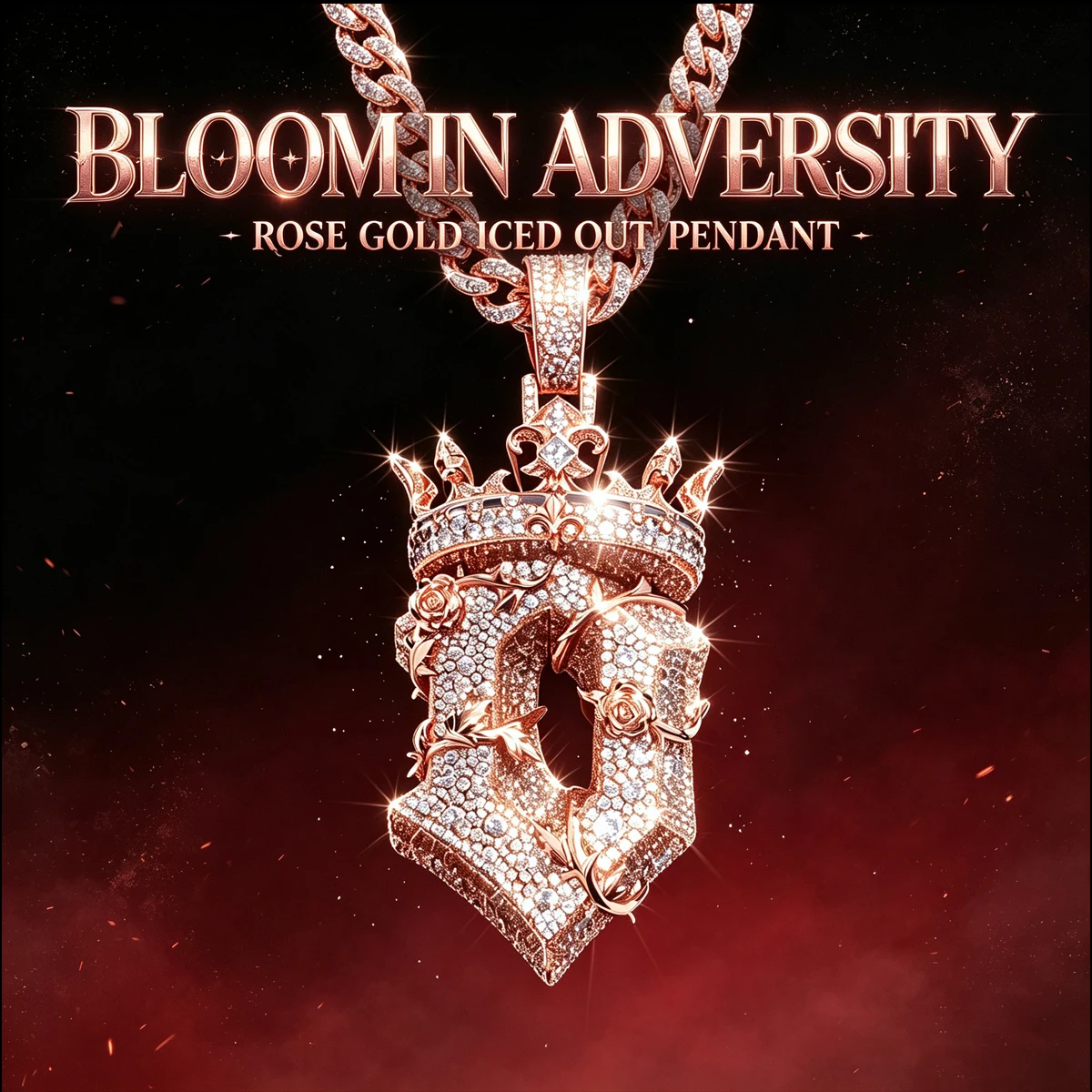 Iced Out Crown Rose Thorn Shield Pendant Necklace For Men Women Shiny Cubic Zirconia 18K Gold Plated Hip Hop Charm Rose And Thorn Detail Design Regal King Crown Symbolize Bloom In Adversity Spirit Perfect Accessory Fine Jewelry Gifts for Men Boy Friends