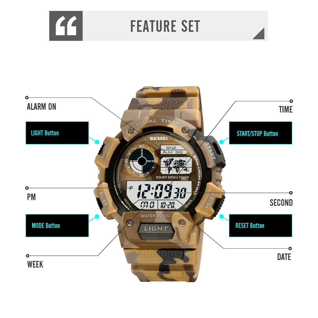 Imagem -04 - Skmei Moda Outdoor Sports Ver Multifuncional Dual Time Contagem Regressiva Luminosa Impermeável Mens Electronic Ver 1723