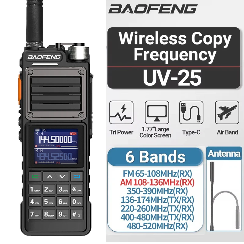 Baofeng UV-25 Walkie Talkie 10W Multi-band Long Range Wireless Copy Frequency Amateur Two Way Radio for hunting