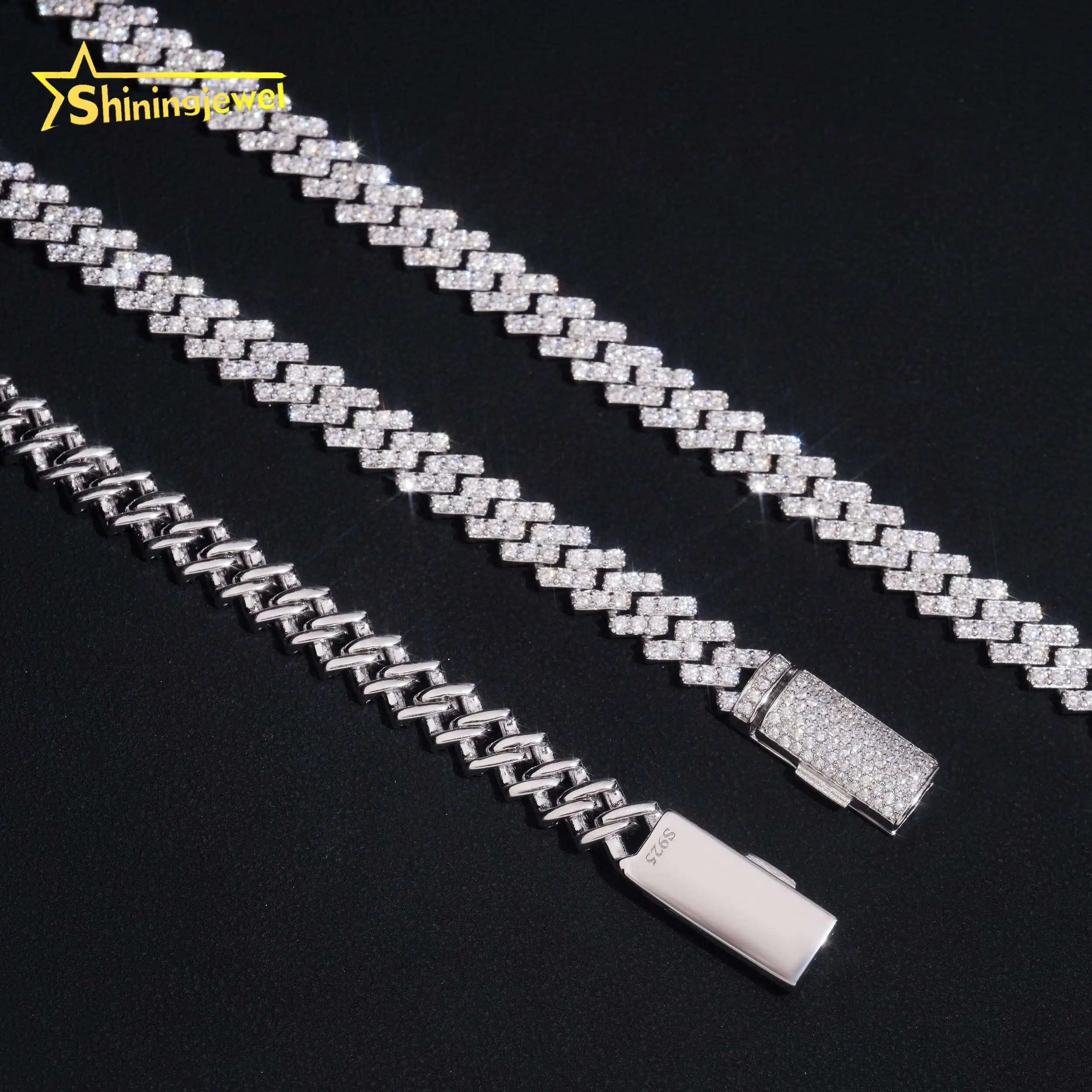 Hop Jewelry Hip 7mm Pass Diamond Test VVS Moissanite Cuban Link Chain 925 Sterling Silver Gold Plated Iced Out Cuban Necklace.
