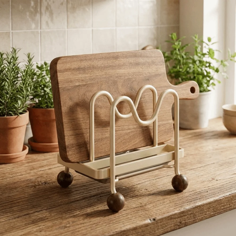 Vintage-Style Cutting Board Storage Rack Space Saving Breathable Pot Lid Rack Sturdy Multi-Layer Cookware Holder