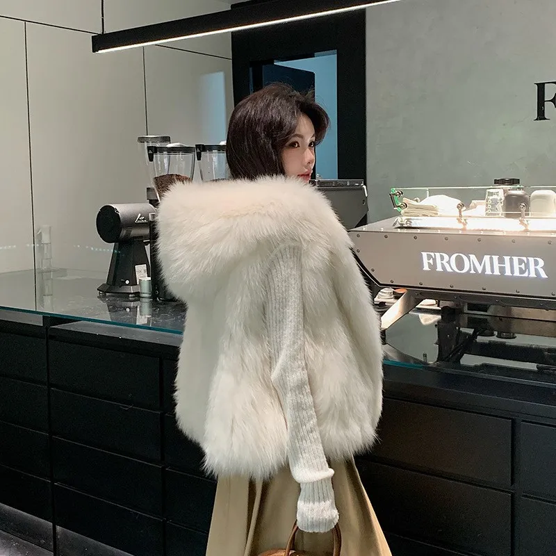New fur mixed hooded vest double-sided thickened fashionable top waistcoat