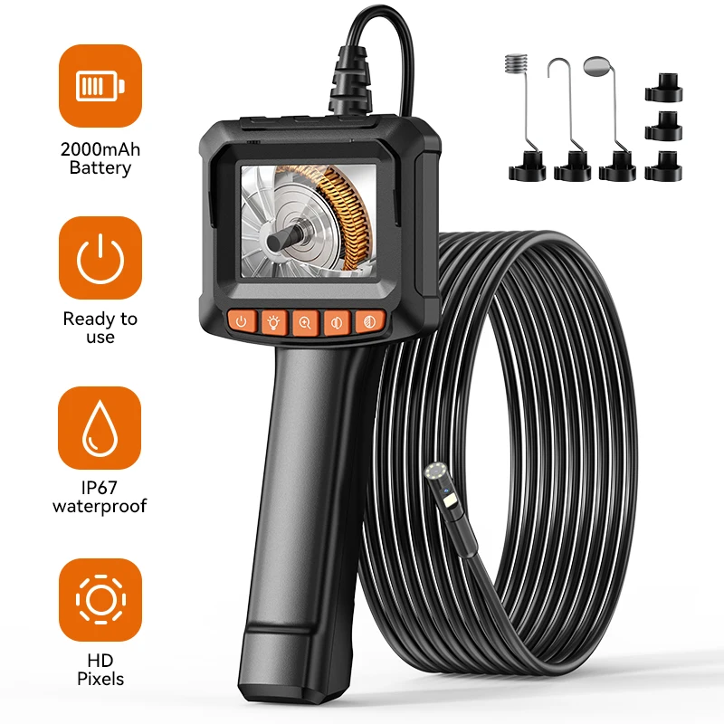 2.4 In IPS Screen Industrial Endoscope Camera HD1080P Pipe Inspection Camera 8mm Lens IP67 Waterproof 2000mAH For Car Engine