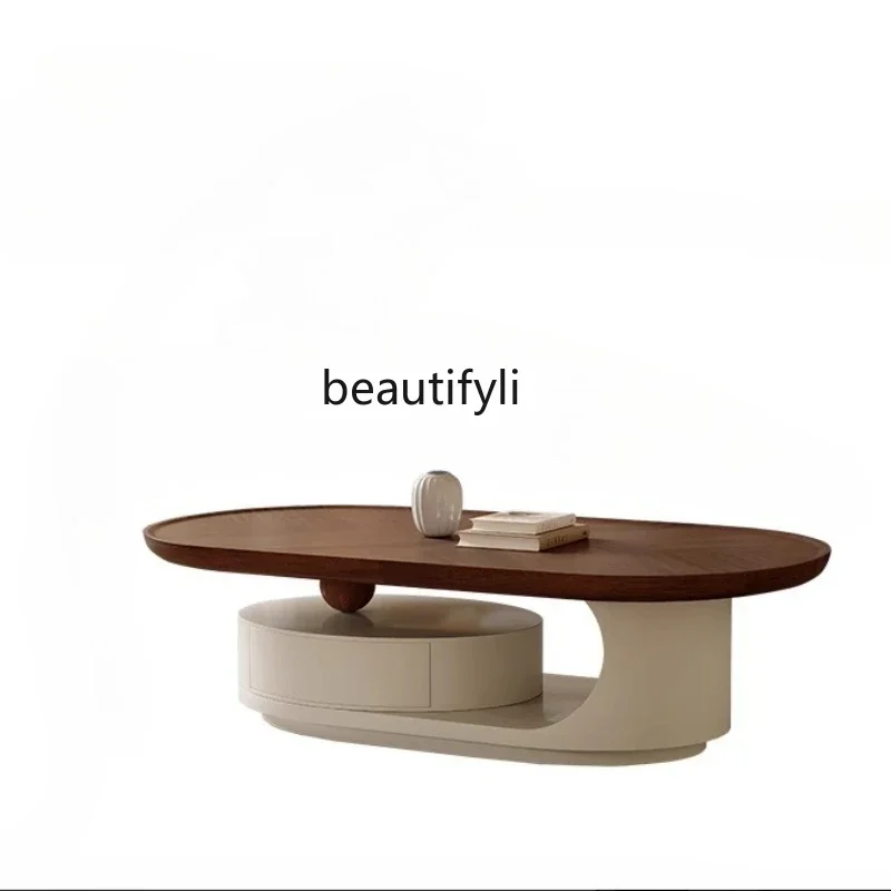 

ss03 Walnut solid wood cream antique coffee table modern simple small apartment living room home, oval