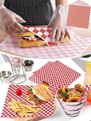 50pcs Red&White/Black&White Checkered Square Paper Food Serving Tray Liners, American Greaseproof Food Wrapping Paper, Ideal For