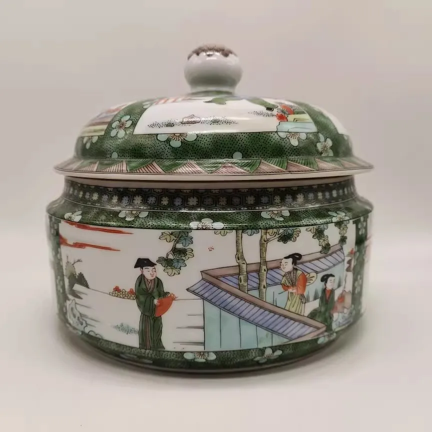 Chinese Famille Rose Porcelain Pot Tea Caddy Jingdezhen Character Pattern 8.7