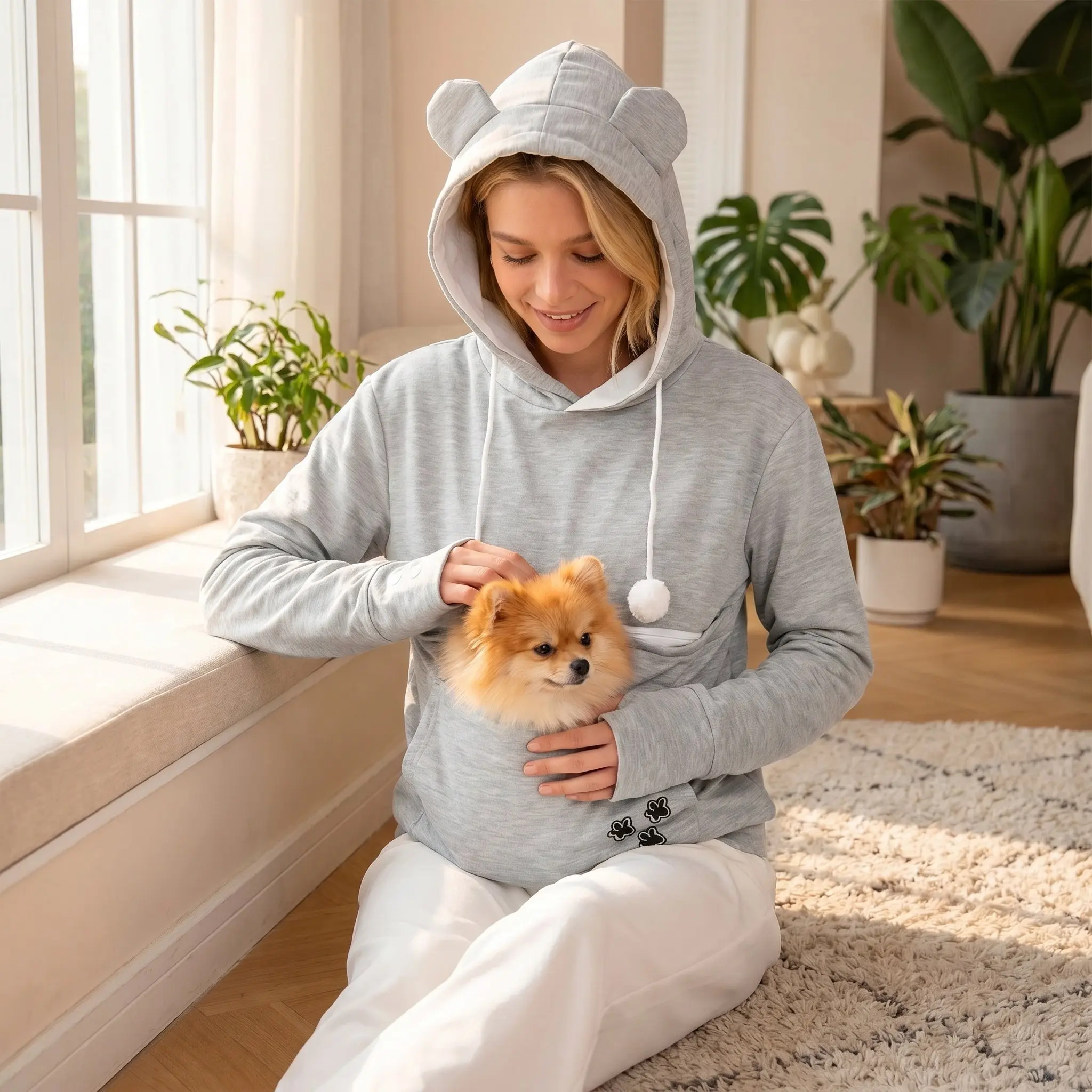 Pet Pouch Hoodie Xl Unisex Kangaroo Pouch Sweatshirt for Cat Dog Carrier Hands Free Pet Travel Pullover Cat Holding Hoodie