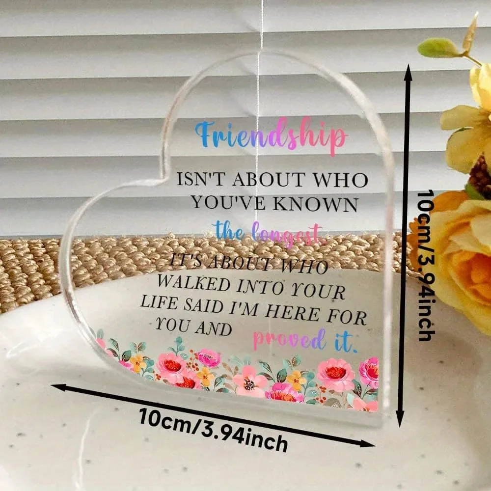 CIFBUY Acrylic Sign 2D Flat Friendship Heart Inspirational Floral Design Desk Decor For Office Bedroom Living Room Boho Home Dec