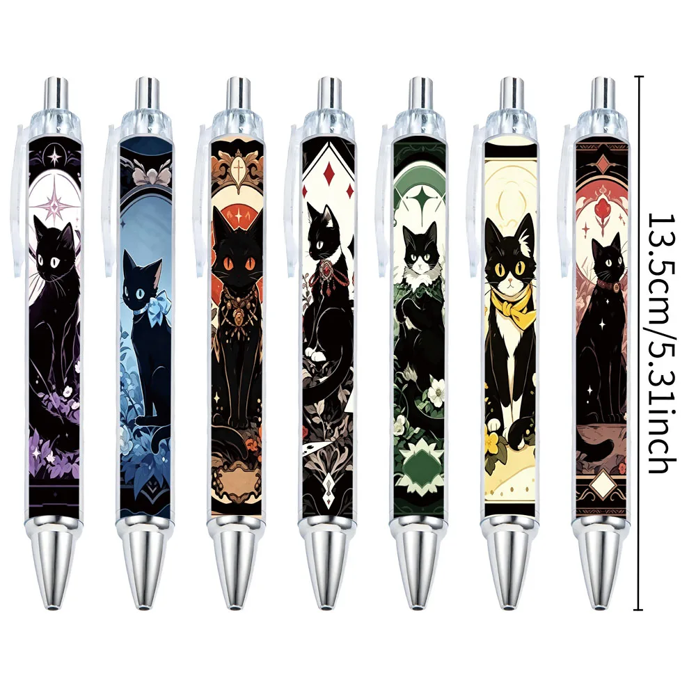 10pcs Window Flower Black Cat Theme Press Neutral Pen School Season Student Writing Pen Gift Pen Pattern Random