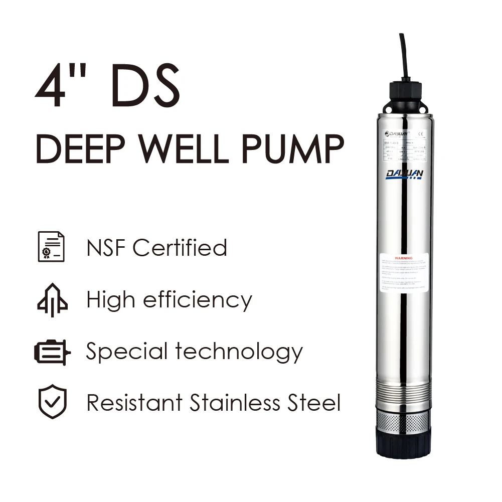 

DAYUAN 0.5/0.8/1.1HP 75 FT Power Cord 4inch Electric Submersible Deep Well Water Pump Stainless Steel Deep Well Pump