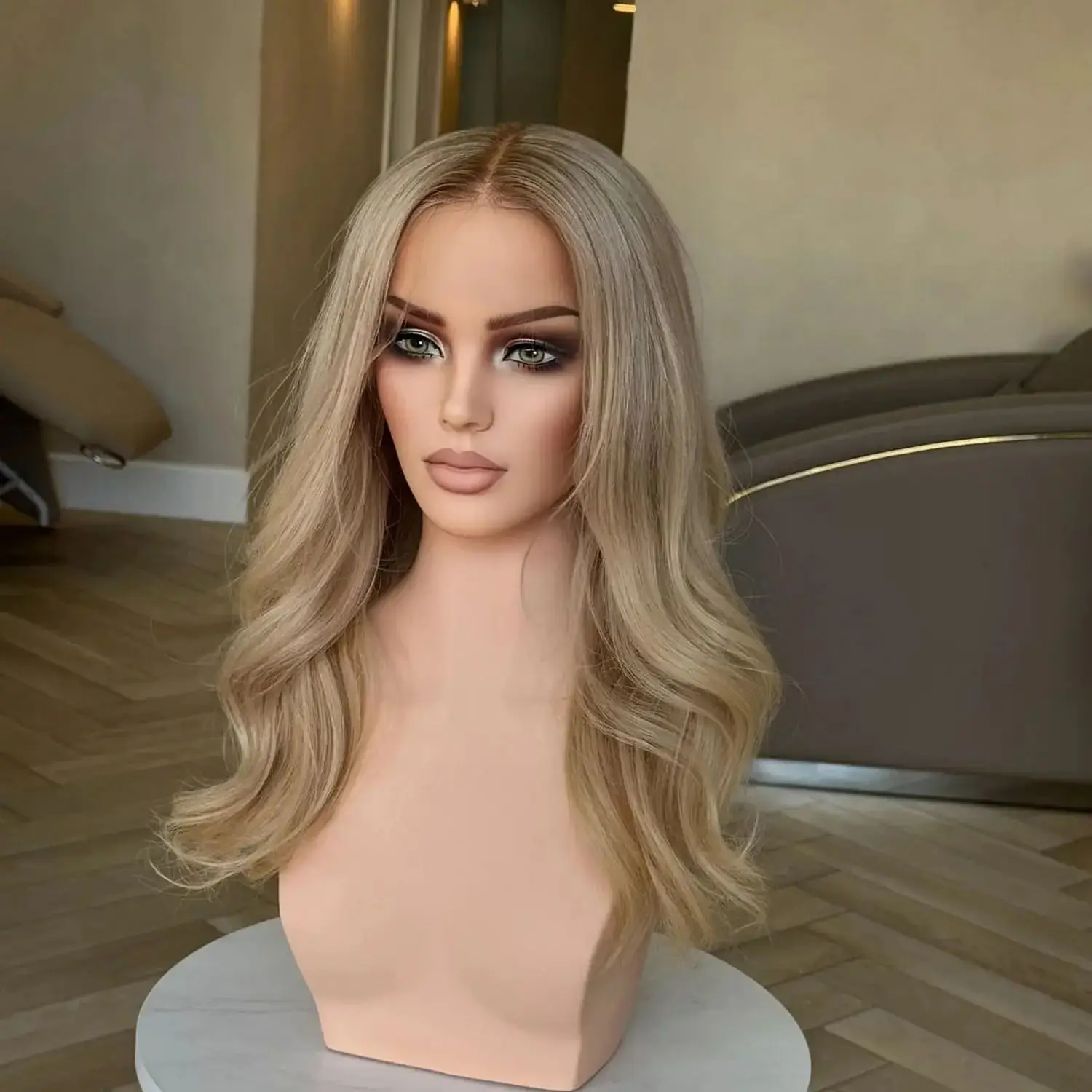 Synthetic Lace Front Wig for Women 22” Body Wave Wig for Women Ash Blonde Shadow Roots  Natural Density Wig Easy Maintenance