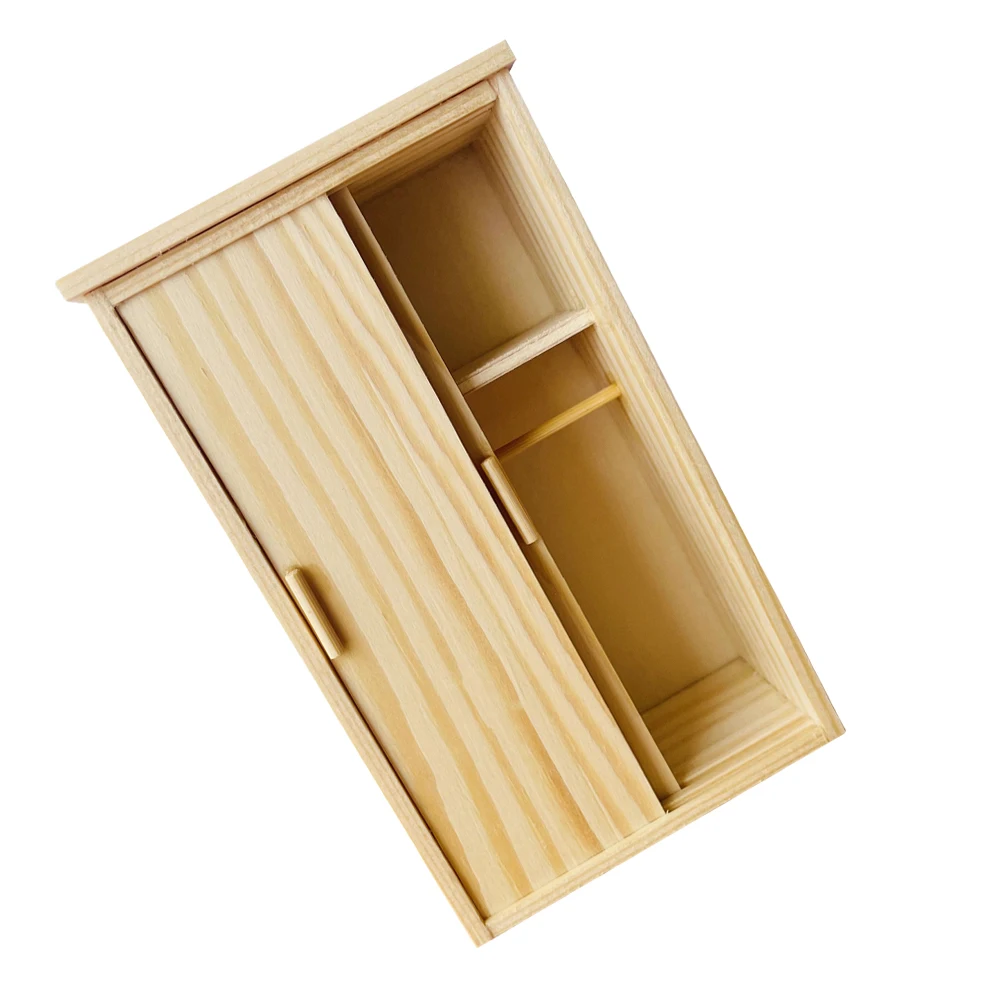 Mini kledingkast ornamenten lichtgeel houten vintage kast voor poppenhuis slaapkamermeubilair miniatuur opslag decor kinderen spelen