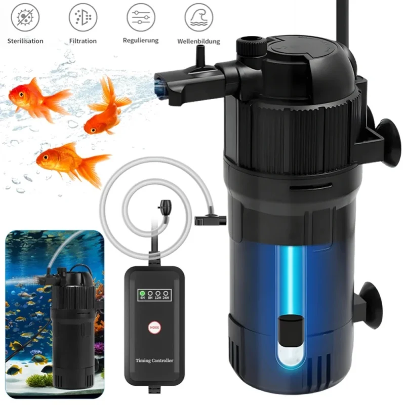 Filtr wewnętrzny do akwarium 5 w 1, 400L/H, sterylizator UVC, pompa zanurzeniowa do akwarium o pojemności 40-120L, cichy, akcesoria do akwarium z rybami tropikalnymi — 2