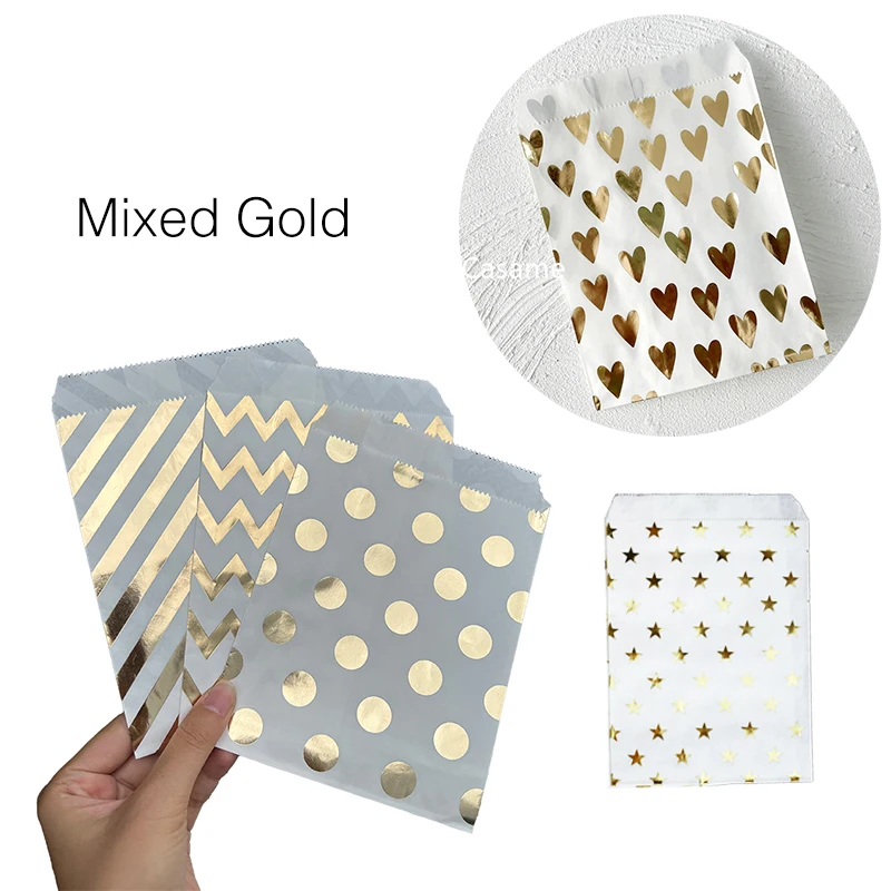 Rose Foil Gold Silver Wedding Candy Bar Bags Party Gift Bags Baby Shower Paper Bag Wedding Party Favor Gift Bag 25pcs/lot